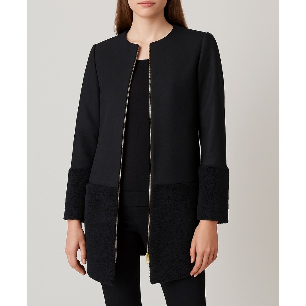 Club Monaco Linnzie Black Sherpa Trim‎ Zip Front Coat XS/TP NEW $449